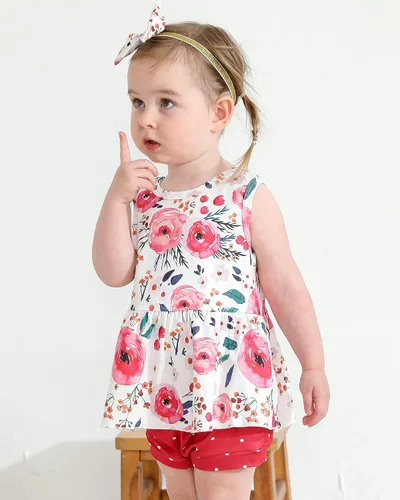 Vista 2 de Mioglrie Conjunto de ropa para bebé recién nacida, conjunto de pantalones cortos, lindos trajes de verano para bebés, ropa de bebé de algodón