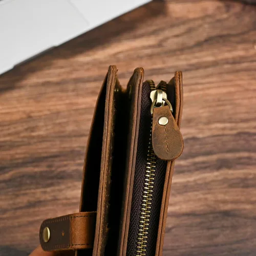 Vista 78 de Genuino Caballo Loco Cuero Regalo de Viaje Moneda Bolsillo Tarjetero Organizador Largo Cadena Rfid Cartera Monedero Con Broche Para Hombres Hombres