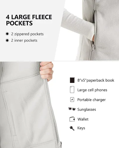 Vista 5 de Outdoor Ventures Chaleco de forro polar con cremallera para mujer, con bolsillos, cálido chaleco sin mangas para otoño e invierno