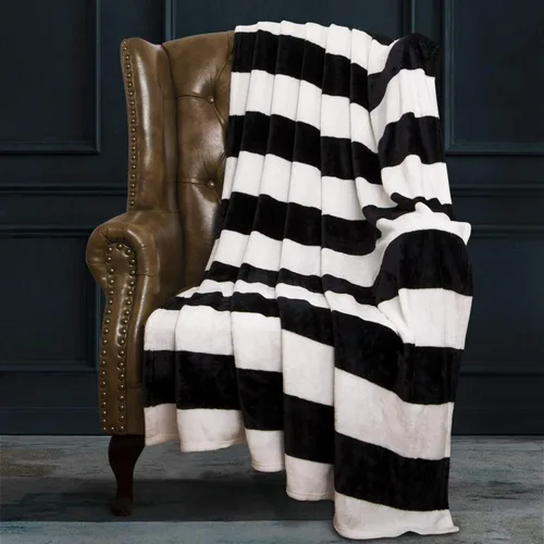 Vista 7 de NTBAY Manta Decorativa de Franela, Súper Suave con Rayas Negras y Blancas (51"x68")