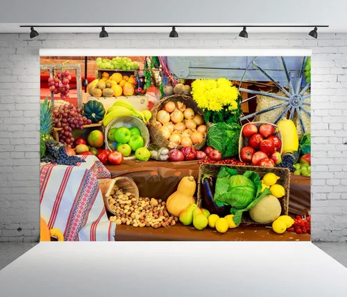 Vista 2 de CSFOTO Fondo de 5 x 3 pies para exhibición de frutas, verduras, fotografía, telón de fondo, cosecha, crisantemo, flores, flores, otoño, fiesta