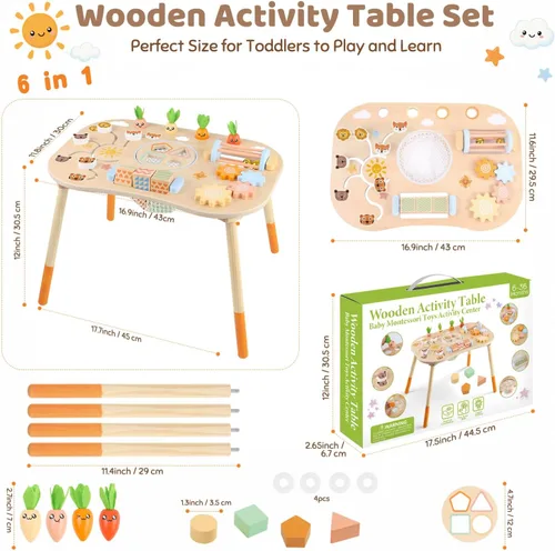Vista 2 de Mesa de actividades de madera Centro de actividades para bebés Montessori