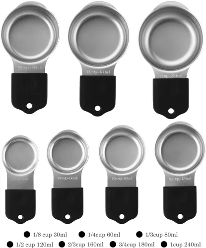 Vista 2 de Juego de tazas medidoras magnéticas de acero inoxidable, tazas medidoras de metal resistentes para ingredientes secos y líquidos (negro)