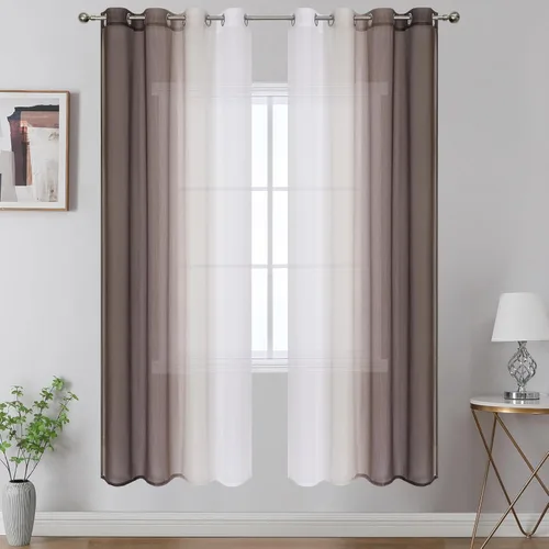 Vista 23 de Cortinas transparentes de color azul marino y negro para sala de estar, 52