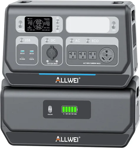 Vista 15 de ALLWEI - Estación de energía portátil 300 W (pico 600 W) mejorada, banco de batería LiFePO4 de 256 Wh, generador solar con 6 puertos de salida