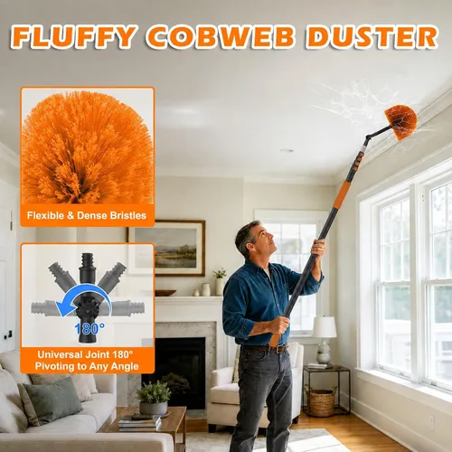 Vista 11 de Buyplus - Kit de limpieza de plumero con plumero de 1,5 a 25.6 ft de extensión de plumas, plumero de ventilador de techo de microfibra, escobilla