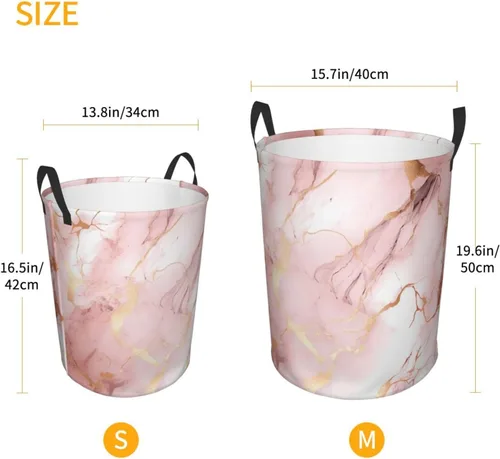 Vista 5 de Cesta de lavandería grande con estampado de mármol de oro rosa, cesta de lavandería impermeable, bolsa de lavandería con asas, papelera de lavado