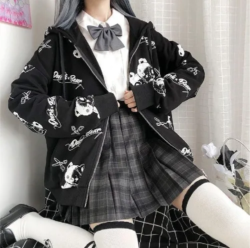 Vista 4 de CYee Graphic Y2k Hoodies for Women Grunge Japanese Zip Up Streetwear Punk Acubi Long Sleeve Pullover Harajuku Loose Outwear