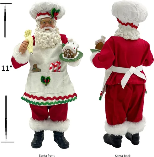 Vista 5 de Estatua de Santa Chef de Cocina de 11 Pulgadas con Casa de Jengibre, Figura de Santa de Resina Decoración Navideña Adorno Regalo de Navidad