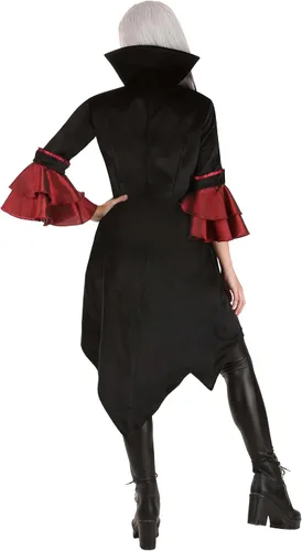 Vista 3 de Exquisito vestido de disfraz de vampiro para mujer, traje de vampiro gótico moderno para adultos, chaleco y cuello medieval, Negro, Rojo, XL