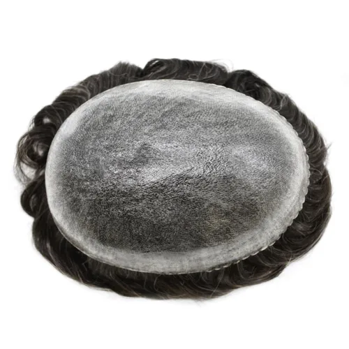Vista 431 de Toupee para hombre 100% cabello humano real tupé para hombres 0.004 in piel de poliuretano para hombre, sistema de reemplazo de piezas de pelo