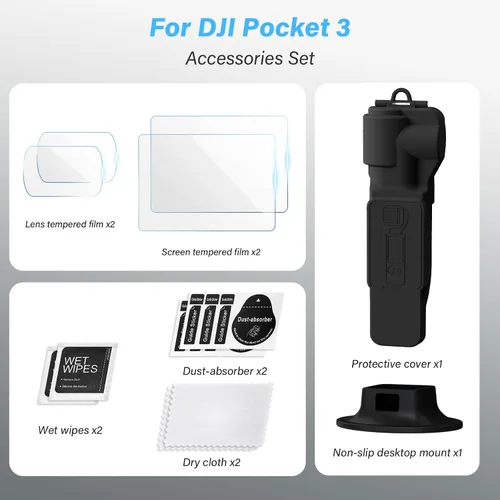 Vista 2 de Funda protectora para DJI Osmo Pocket 3 Creator Combo, Cubierta de cardán portátil con tapa de lente de cámara y protector de pantalla de vidrio
