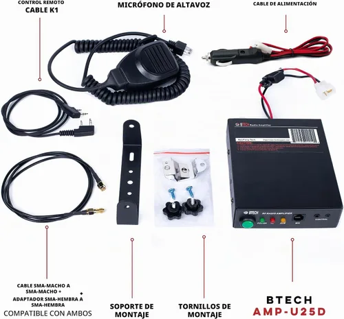 Vista 6 de BTECH AMP-U25D Amplificador Aumento de potencia de 20-40W para UHF (400-480MHz) Compatible con radios portátiles Amplifica modos analógicos