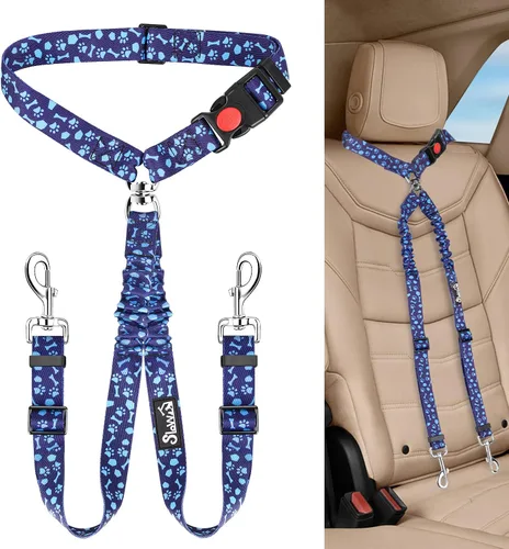 Vista 11 de Lukovee Cinturón de seguridad doble para perro, nuevo cinturón de seguridad doble para reposacabezas de automóvil, sin enredos, correa para perro