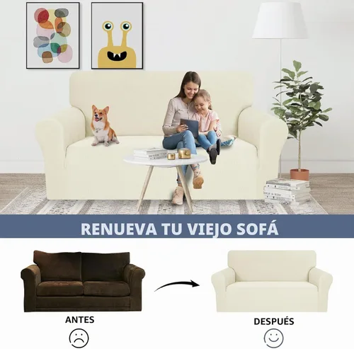 Vista 6 de JIVINE - Funda para sofá biplaza, 1 pieza elástica para sofá de 2 cojines, protector de muebles con parte inferior elástica para niños y mascotas