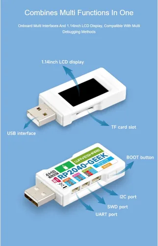 Vista 3 de waveshare Placa de desarrollo RP2040 Geek basada en microcontrolador RP2040 con pantalla LCD a color de 1.14 pulgadas 65K y caja de plástico blanco