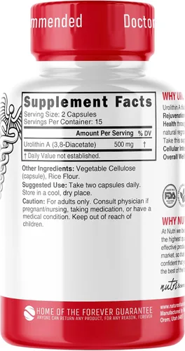 Vista 2 de Nutri Urolitina A Suplemento 500mg - Potente antioxidante, refuerzo de salud y bienestar - Probado por terceros - 500 mg de urolitina A diacetato
