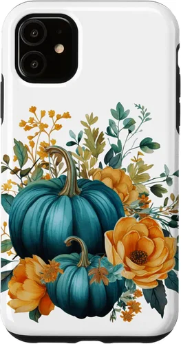 Vista 8 de iPhone 16 Teal Autumn Pumpkin Floral Fall Harvest Foliage Case