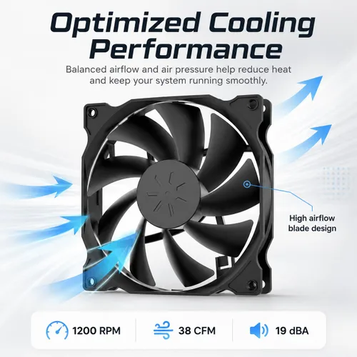 Vista 3 de uphere 12BK3-3 - Paquete de 3 ventiladores de carcasa de computadora de larga duración de 4.724 in para refrigeración de cajas de computadora