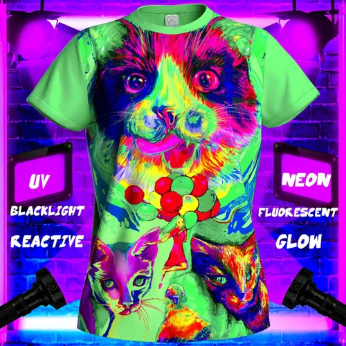 Vista 2 de aofmoka Ultraviolet Fluorescent Handmade Art Neon Blacklight Reactive Print T-Shirt for Women