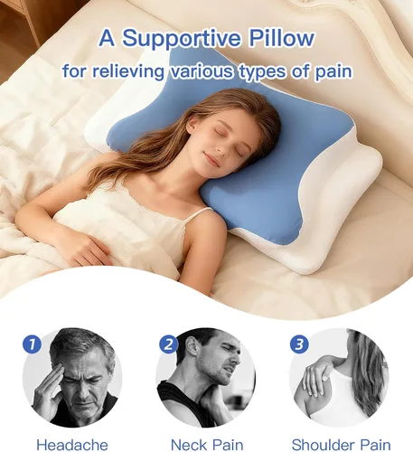 Vista 5 de Almohada cervical para el cuello para aliviar el dolor, almohada ergonómica para dormir de lado para dormir, almohadas de espuma viscoelástica
