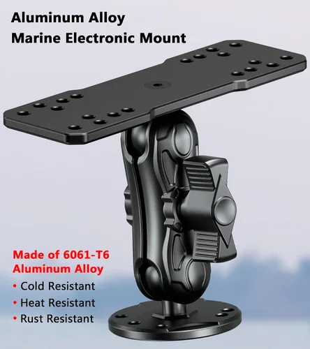 Vista 2 de VAZESWIN Soporte de buscador de peces de aleación de aluminio con placa rectangular de bola de tamaño B de 1 pulgada y base redonda, brazo mediano