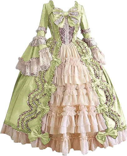 Vista 2 de SHOPESSA Vestido victoriano para mujer, vestido de lolita francesa, disfraz de princesa, vestido renacentista, manga acampanada, corte de cosplay