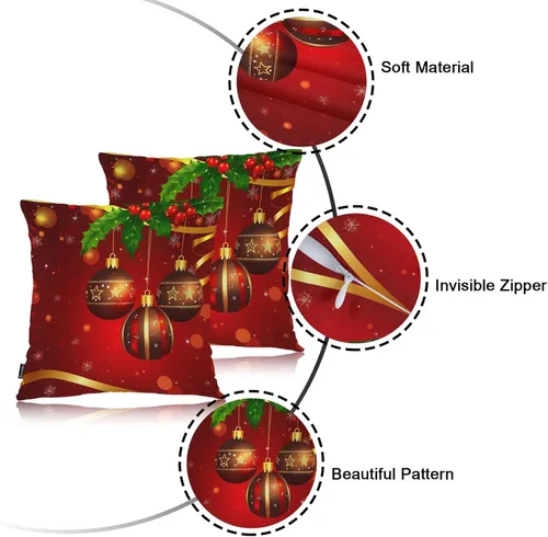 Vista 7 de Swono Juego de 2 fundas de almohada cuadradas decorativas de 18 x 18 pulgadas, bolas de Navidad de Año Nuevo, juego de 2 fundas de almohada
