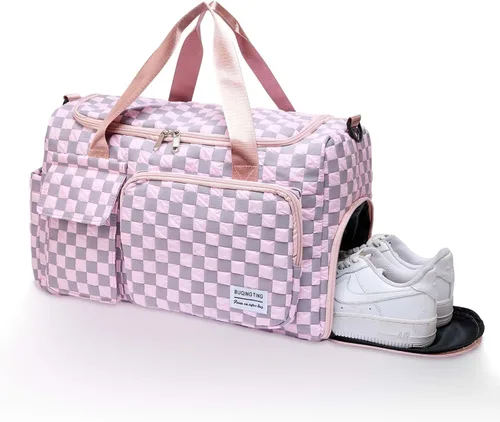Vista 48 de Pequeña bolsa de gimnasio para mujer, bolsa de viaje con compartimento para zapatos
