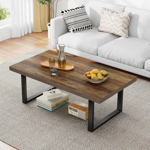Vista 11 de Mesa de café IBF negra, mesa de centro minimalista industrial de madera, mesa moderna y simple rectangular para sala de estar, mesa de café y cóctel