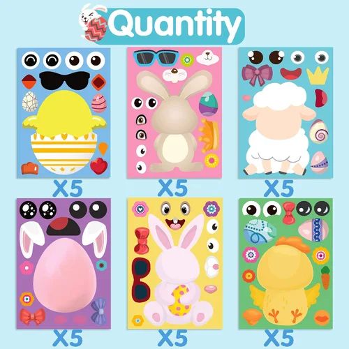 Vista 2 de Joy Bang 30 hojas de calcomanías de Pascua para niños, manualidades de Pascua, juegos, actividades, haz tu propio huevo de Pascua, calcomanías