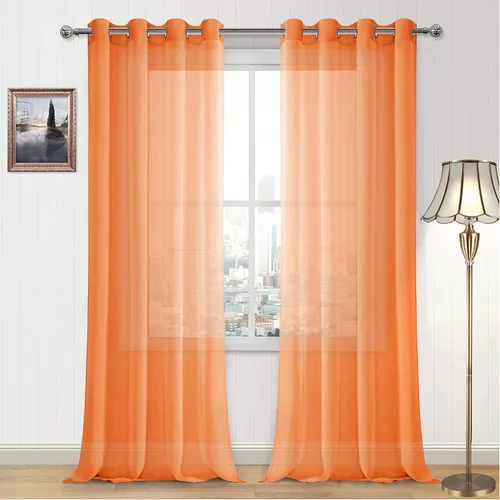 Vista 28 de DWCN Cortinas traslúcidas color verde frijol para sala de estar y dormitorio - Cortinas voile con aspecto de lino sintético con ojales en la parte