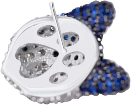Vista 2 de Mascota Cachorro Perro Husky Animal moda Cluster Stud arete en oro blanco de 14K más de corte redondo blanco CZ y zafiro azul