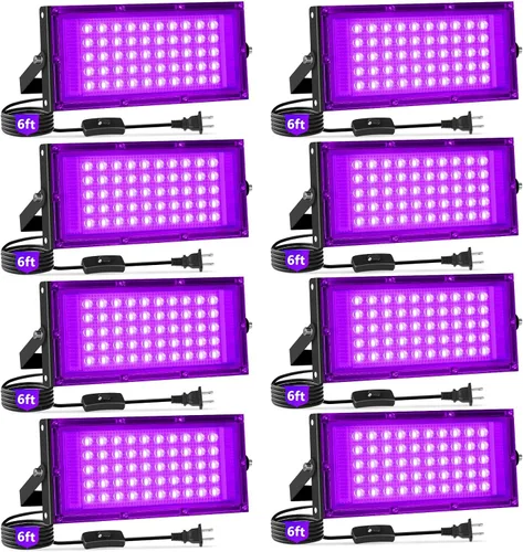 Vista 9 de 100W LED Black Lights with Switch+Plug, IP66 Waterproof, 1 Pack Blacklight Flood Light for Halloween, Neon Glow Party Supply, Bedroom, Fluorescent