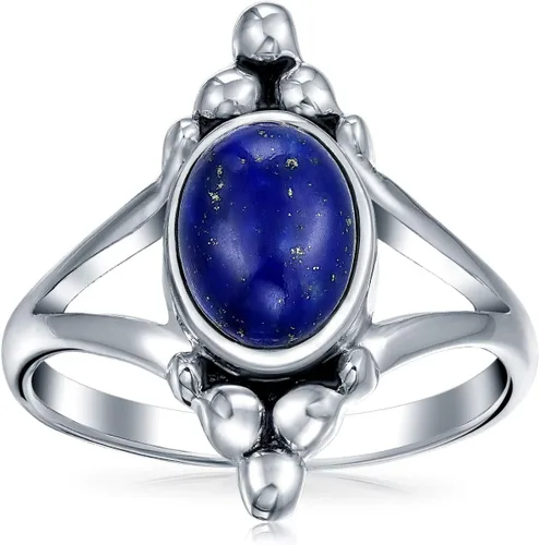 Vista 2 de Anillo de piedra lunar de lapislázuli estilo balinés estilo balinés ovalado para mujer, plata de ley 925