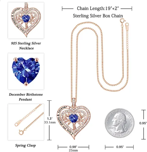 Vista 5 de Iefil Regalos de árbol de la vida para mujer, plata de ley 925, collar de piedra natal del árbol de la vida, regalo de aniversario, día de San