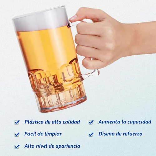 Vista 4 de Mifoci 12 tazas de cerveza de plástico de 26 onzas con asas, vasos de plástico transparente, vasos a granel reutilizables de acrílico para beber