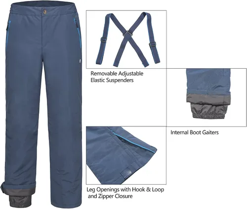 Vista 4 de Little Donkey Andy Baberos de esquí para hombre, pantalones de nieve aislados, resistentes al agua, pantalones de snowboard para invierno