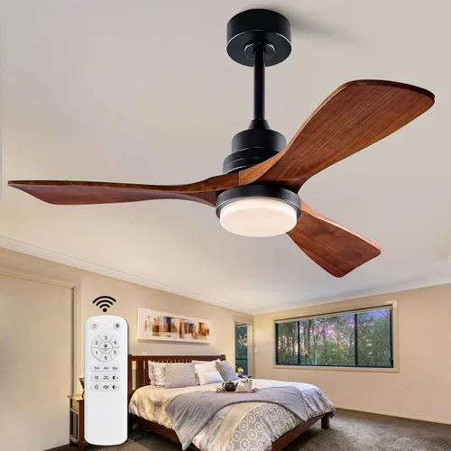 Vista 18 de Ventiladores de techo negros de 42 pulgadas con luces y control remoto, luz LED regulable, 3 cuchillas de madera, función de memoria, motor CC
