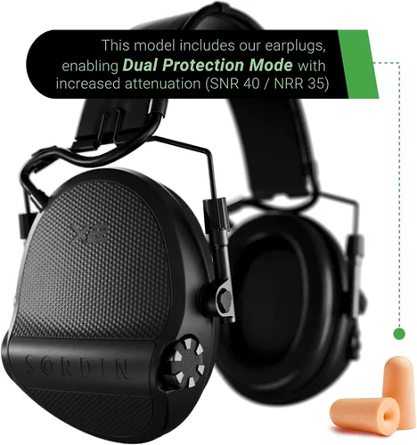 Vista 2 de Sordin Supreme X2 - Protección auditiva electrónica - Modo dual para caza y disparo con NRR 35 / SNR 40 Negro