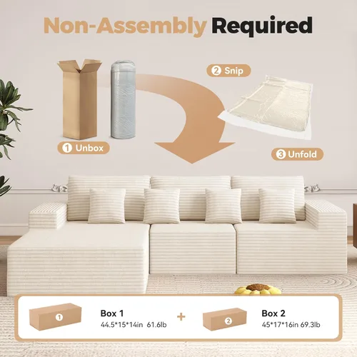 Vista 4 de 111’’ Sofás seccionales modulares en forma de nube con chaise en forma de L, sofá tapizado de asiento profundo sin huesos para sala de estar