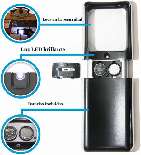 Vista 5 de Lupa pequeña con luz LED 3X, lupa de bolsillo iluminada EasY Magnifier - Lupa iluminada de mano para trabajo de cerca, lectura de libros, frascos