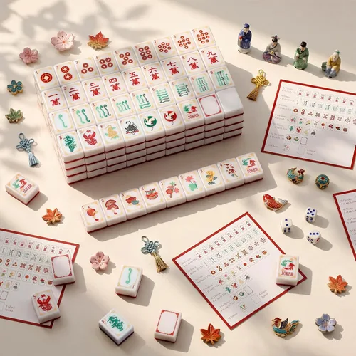 Vista 3 de Silipull Juego de 160 azulejos de Mahjong americanos grabados rojos de 1.2