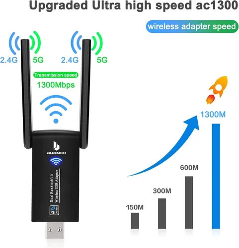 Vista 4 de Adaptador WiFi para PC de escritorio, antenas duales de 5Dbi de 1300 Mbps