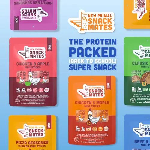 Vista 3 de New Primal Snack Mates Mini Chicken Stick Variety, tres sabores, 15