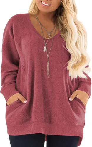 Vista 19 de DOLNINE Sudaderas de talla grande para mujer, con bloques de color, manga larga, con bolsillo 01_ negro