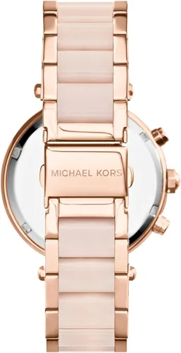Vista 3 de Michael Kors Parker - Reloj de acero inoxidable con cristal pavé para mujer, con correa de acero, cuero o silicona