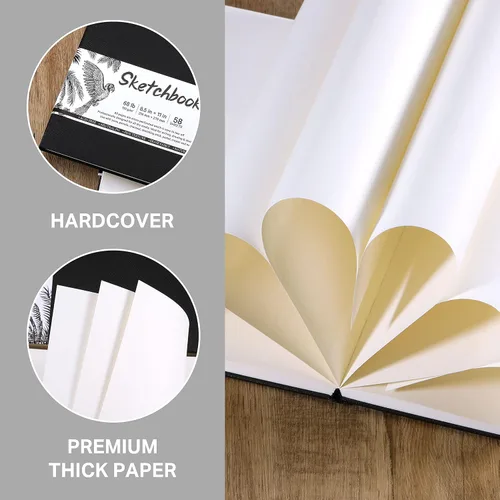 Vista 3 de Cuaderno de bocetos de tapa dura, 8.5 x 11 pulgadas, libro de bocetos duradero para adultos profesionales, artistas y aficionados, 68 lb/110 GSM, 58