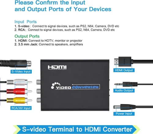 Vista 5 de Convertidor RCA Svideo a HDMI con cables AV + S-Video, RCA compuesto CVBS AV o Svideo + entrada de audio R/L a salida HDTV Convertidor de lujo
