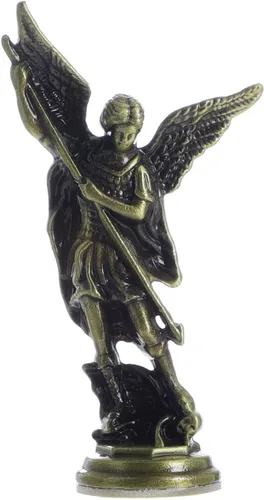 Vista 18 de KOMI Estatua de San Benito Sosteniendo Cruz y Regla Decoraciones para Tablero del Automóvil Bendice Regalo de Seguridad de Conducción
